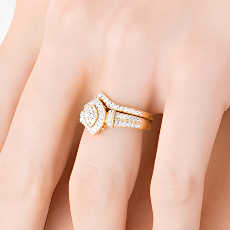 0.2 CT. TW Composite Diamond Marquise Frame Bridal Set in Sterling Silver with 14K Gold Plate