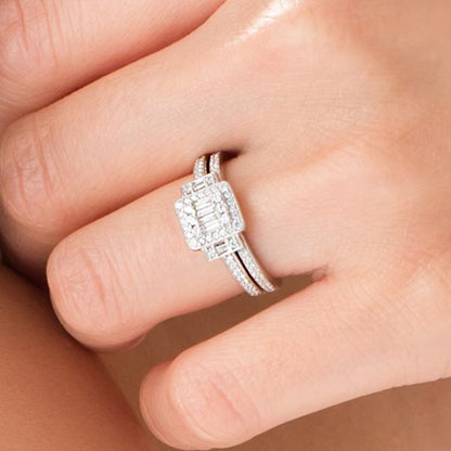 0.5 CT. TW Composite Diamond Frame Collar Bridal Set in 10K White Gold