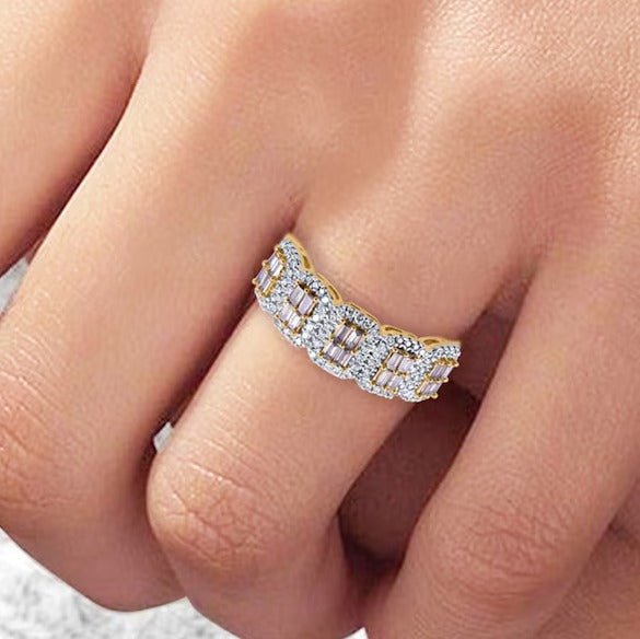 0.63 CT. TW Champagne and White Baguette Multi-Diamond Five Stone Ring in 10K Gold