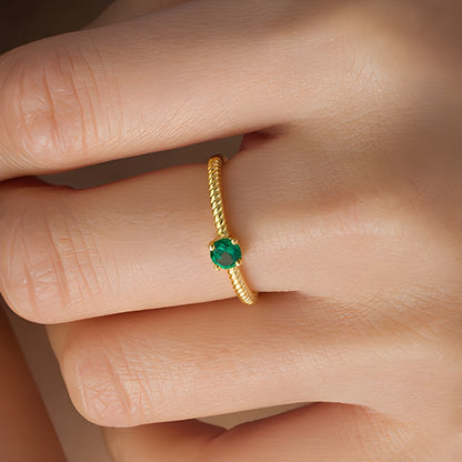 4.0mm Lab-Created Emerald Solitaire Rope Shank Promise Ring in 10K Gold