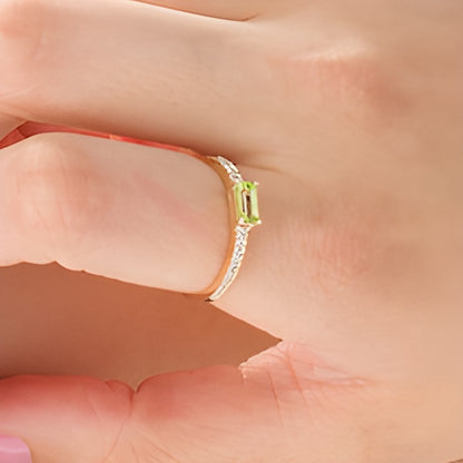 Sideways Baguette Peridot and 0.1 CT. TW Diamond Stackable Ring in 10K Gold