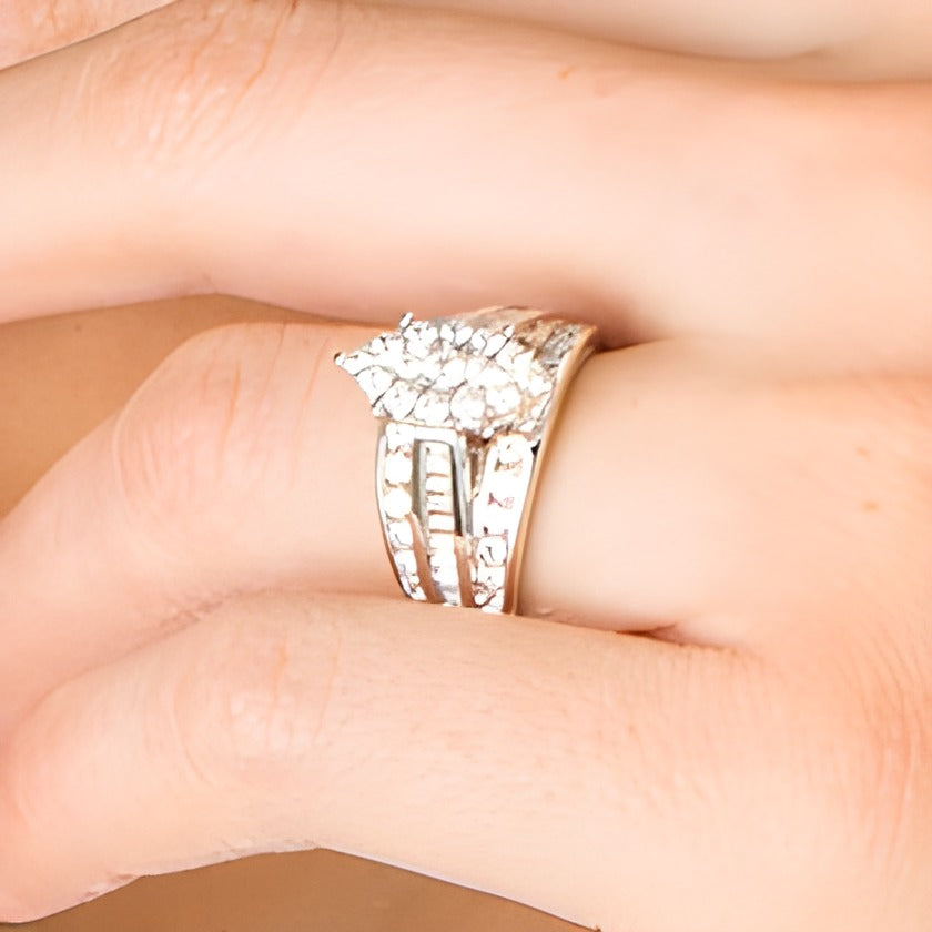 1.5 CT. TW Marquise Multi-Diamond Triple Row Engagement Ring in 10K White Gold