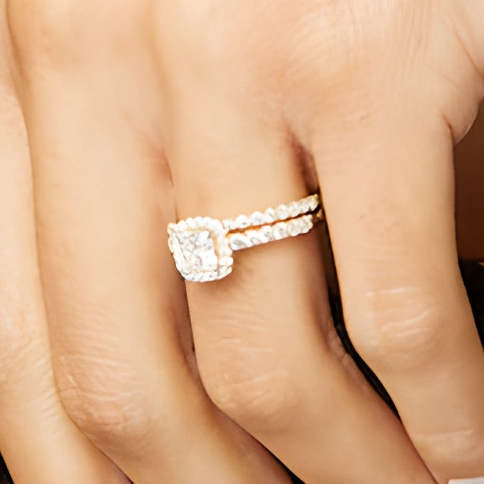 1.75 CT. TW Princess-Cut Lab-Grown Diamond Cushion Frame Bridal Set in 14K Gold (I/SI2)