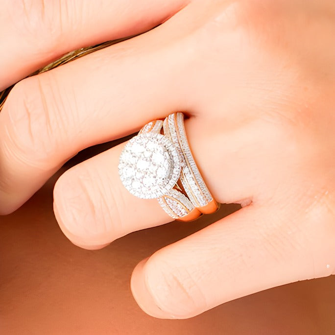 1.5 CT. TW Composite Diamond Frame Multi-Row Bridal Set in 10K Rose Gold