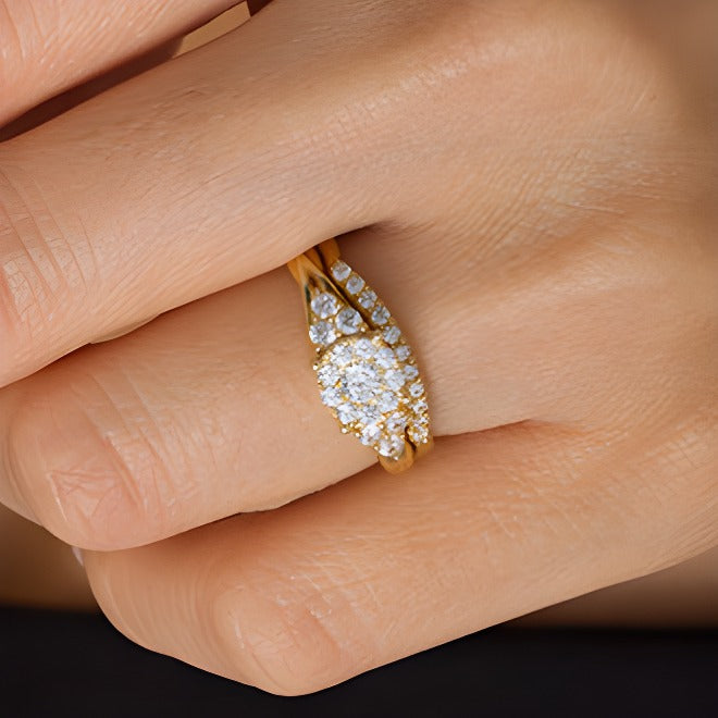 0.63 CT. TW Diamond Frame Tri-Sides Braid Shank Bridal Set in 14K Gold