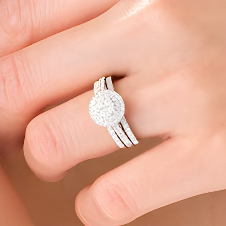 1.0 CT. TW Composite Diamond Double Frame Vintage-Style Three Piece Bridal Set in 10K White Gold