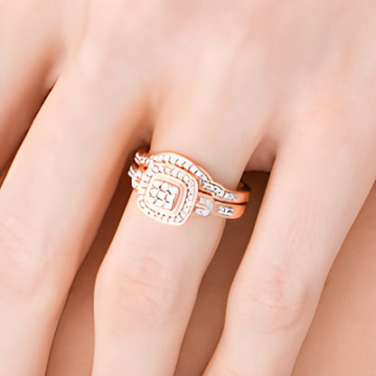 0.2 CT. TW Composite Diamond Cushion Frame Vintage-Style Bridal Set in Sterling Silver with 14K Rose Gold Plate