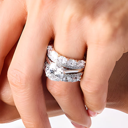 3.0 CT. TW Oval and Round Lab-Grown Diamond Double Row Solitaire Enhancer in 14K White Gold (F/VS2)