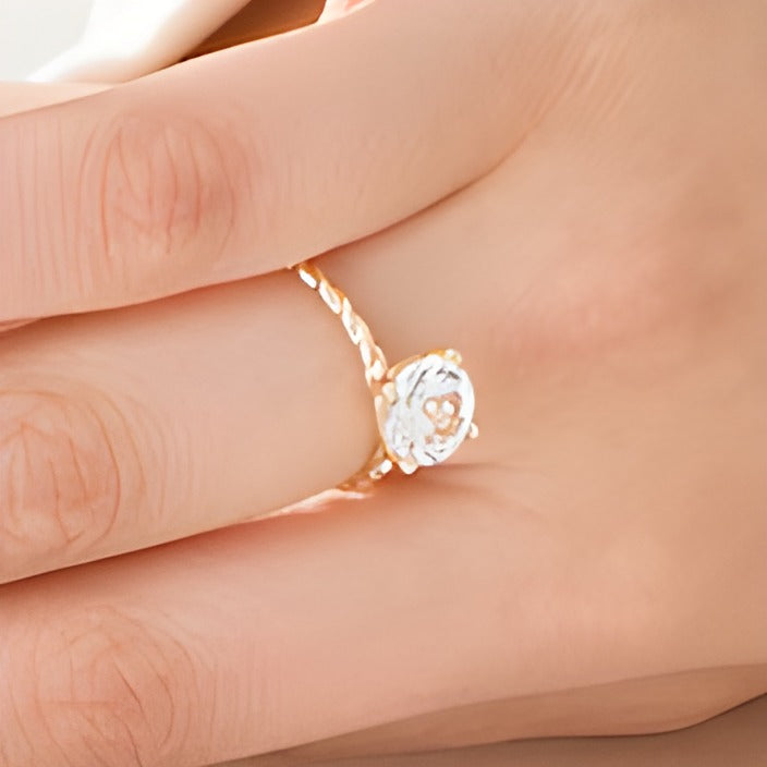 8.0mm Lab-Created White Sapphire Solitaire Rope Shank Ring in 10K Gold
