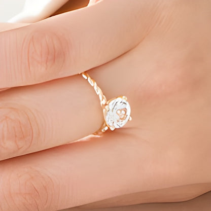 8.0mm Lab-Created White Sapphire Solitaire Rope Shank Ring in 10K Gold