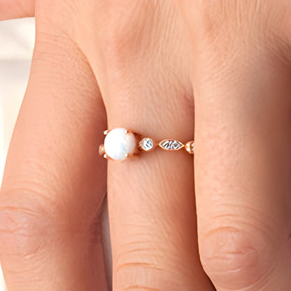 6.0mm Lab-Created Opal and 0.1 CT. TW Diamond Vintage-Style Ring in 10K Rose Gold