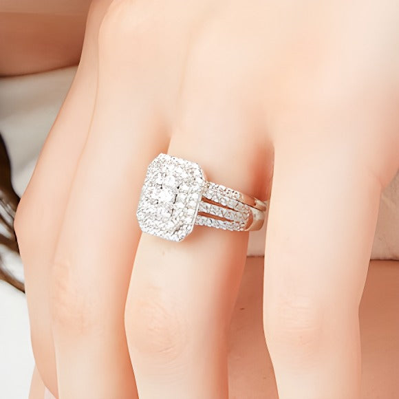 1.25 CT. TW Emerald Multi-Diamond Elongated Art Deco Split Shank Bridal Set in 10K White Gold
