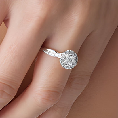 0.88 CT. TW Diamond Frame Twist Shank Engagement Ring in 10K White Gold
