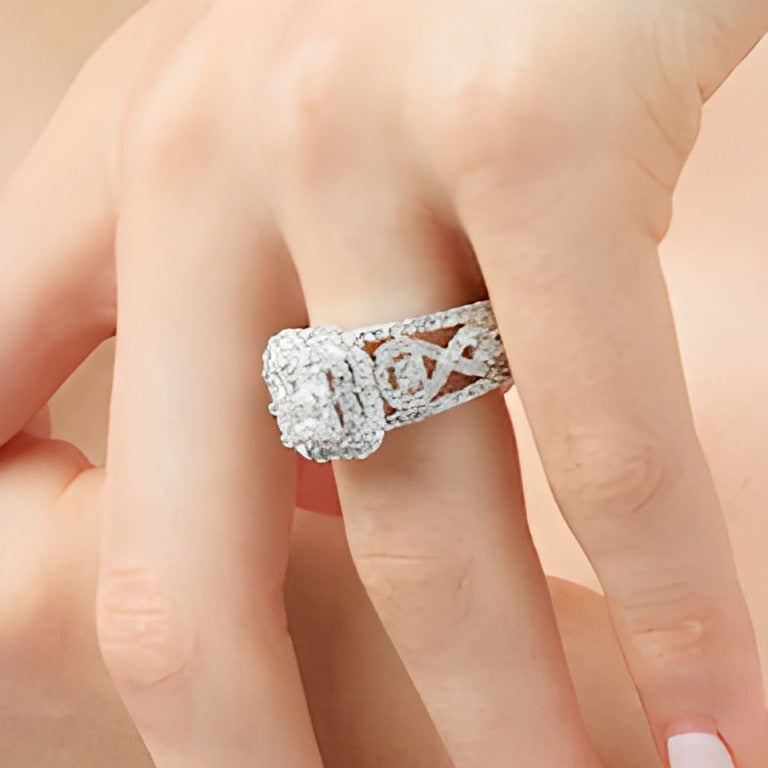 2.5 CT. TW Quad Princess-Cut Diamond Double Quatrefoil Frame Engagement Ring in 14K White Gold