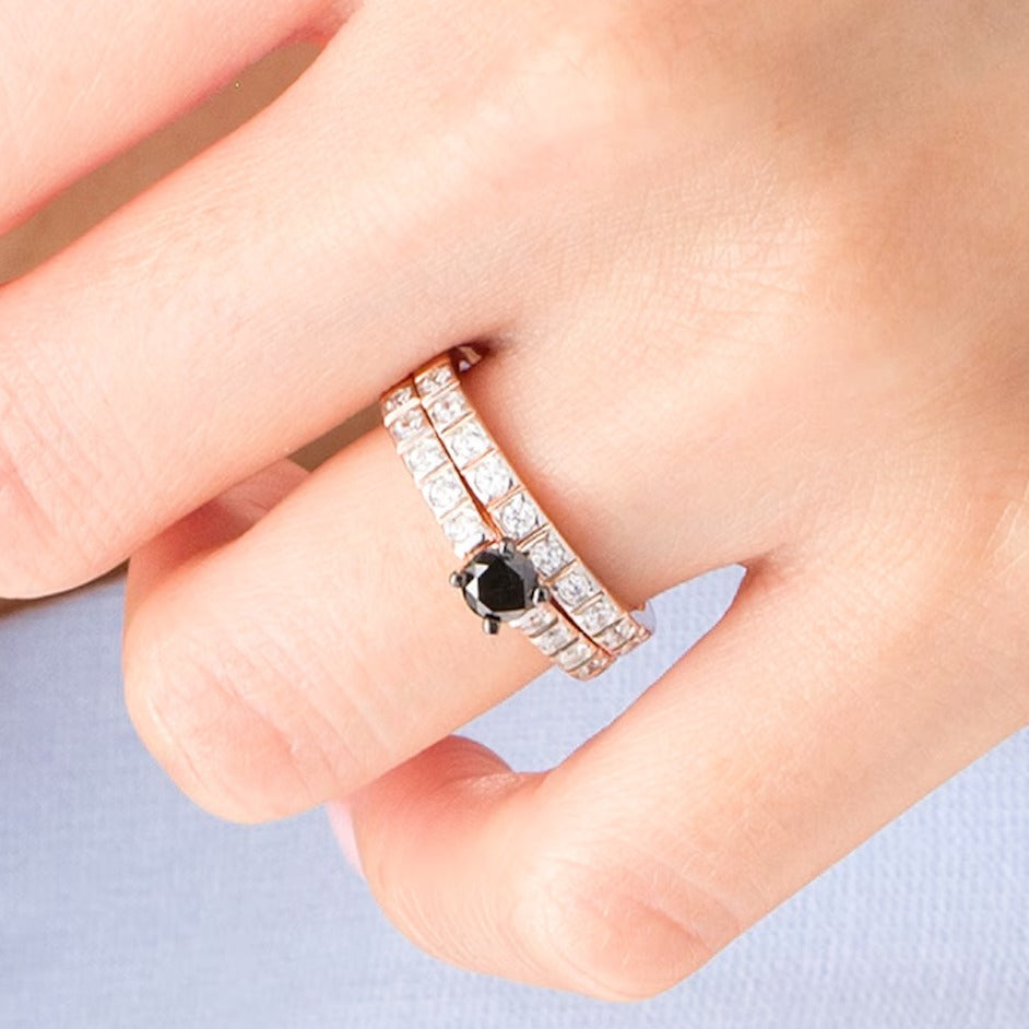 1.0 CT. TW Enhanced Black and White Diamond Bridal Set in 10K Rose Gold