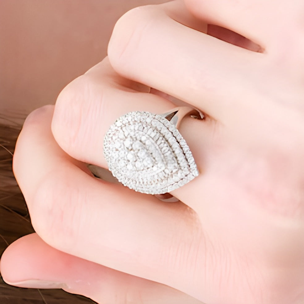 2.0 CT. TW Baguette and Round Composite Diamond Pear-Shaped Ring in 10K White Gold