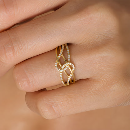 0.17 CT. TW Diamond Layered Crossover Looped Ring in 10K Gold