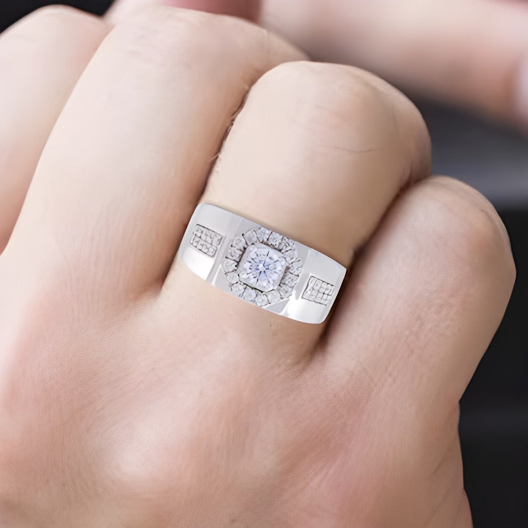 1.0 CT. TW Diamond Octagon Frame Signet-Style Ring in 10K White Gold
