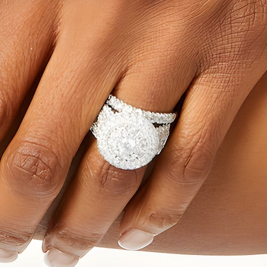 2.88 CT. TW Multi-Diamond Layered Double Frame Multi-Row Bridal Set in 10K White Gold
