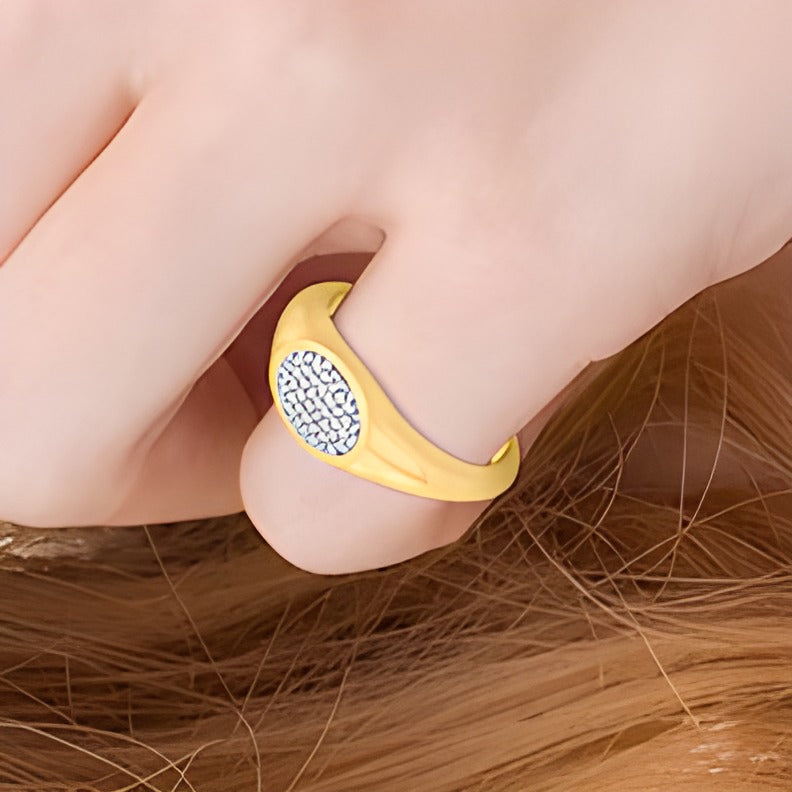 0.1 CT. TW Oval Multi-Diamond Sideways Signet Ring in 10K Gold