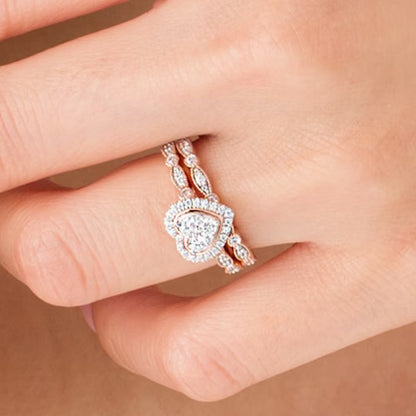 0.5 CT. TW Multi-Diamond Heart Frame Alternating Marquise Vintage-Style Bridal Set in 10K Rose Gold