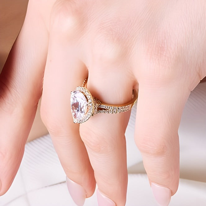 3.63 CT. TW Pear-Shaped Lab-Grown Diamond Frame Split Shank Engagement Ring in 14K Gold (F/VS2)