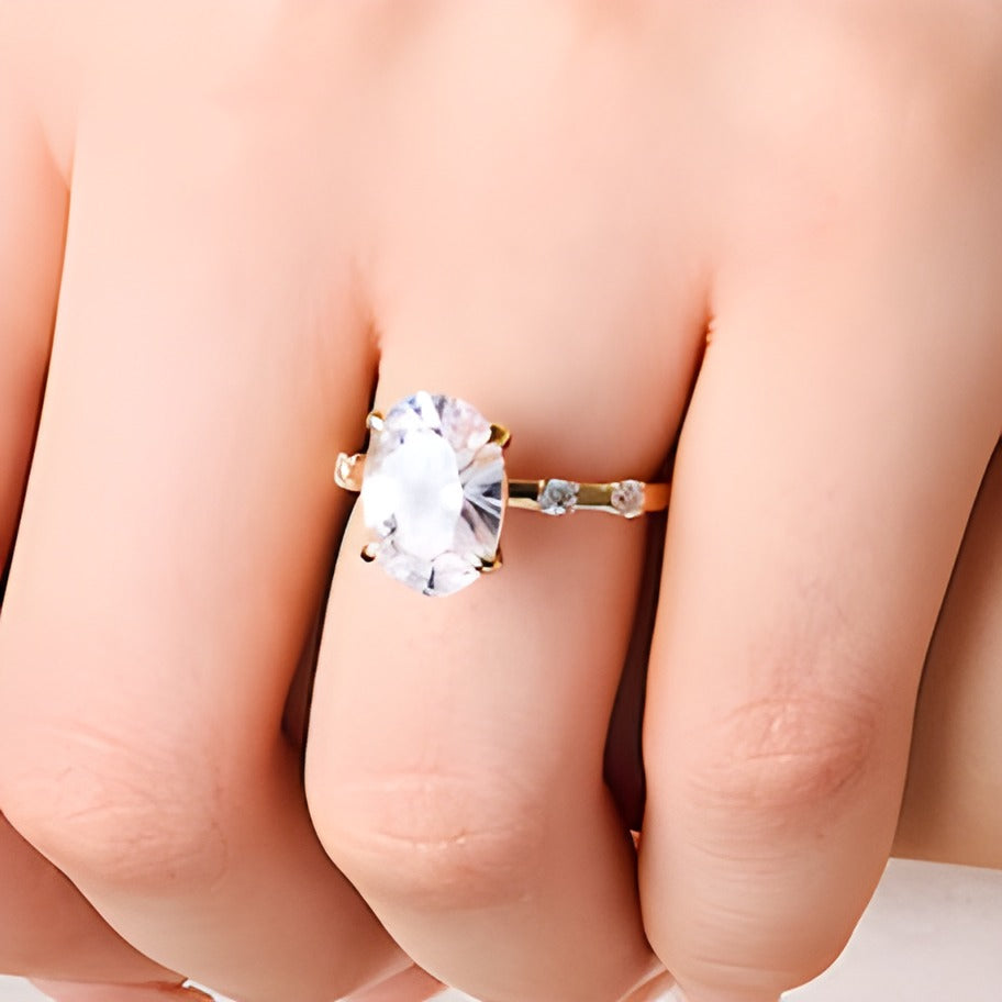 4.25 CT. TW Oval Lab-Grown Diamond Station Shank Engagement Ring in 14K Gold (F/VS2)