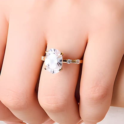 4.25 CT. TW Oval Lab-Grown Diamond Station Shank Engagement Ring in 14K Gold (F/VS2)