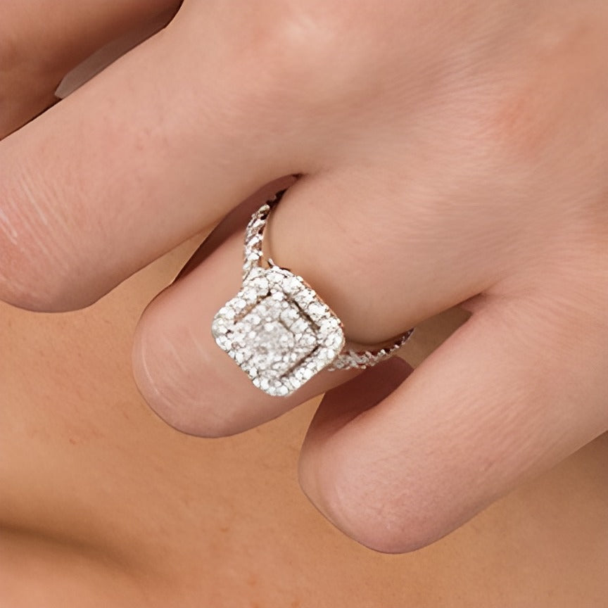 1.5 CT. TW Emerald-Cut Diamond Double Frame Engagement Ring in 14K White Gold (I/SI2)