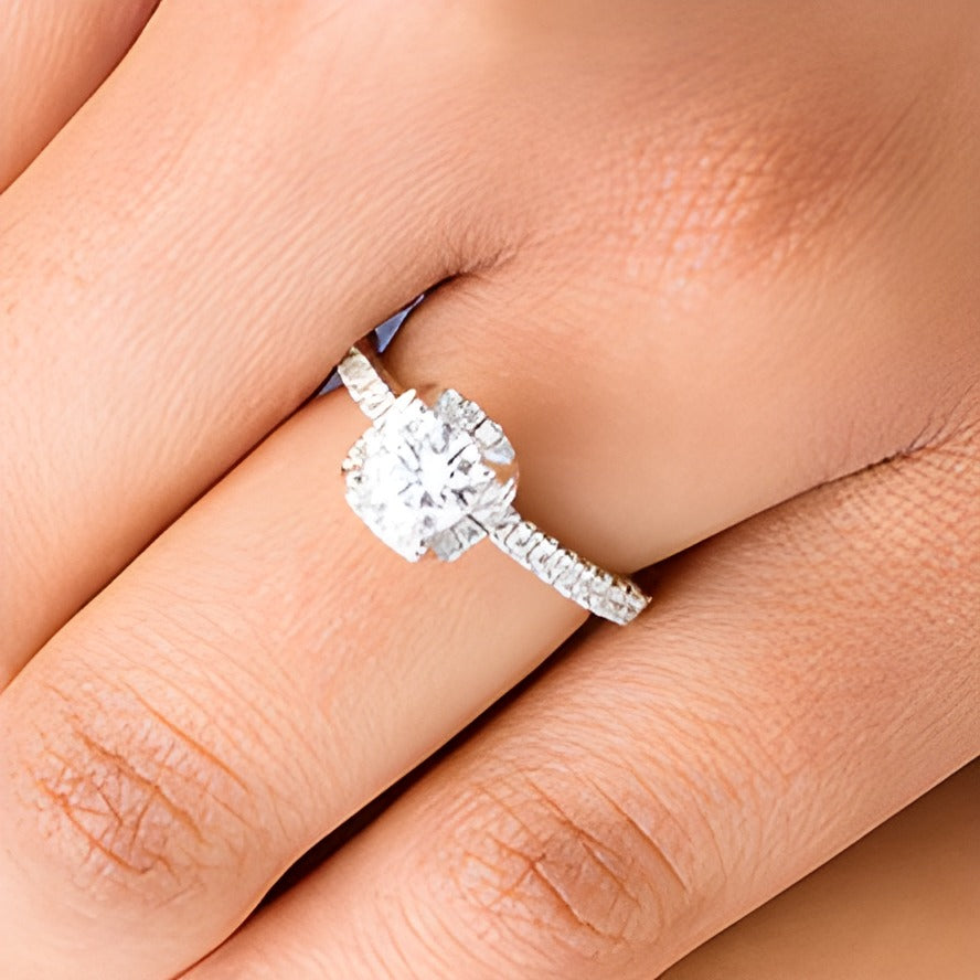 1.38 CT. TW Diamond Cushion Frame Engagement Ring in 14K White Gold