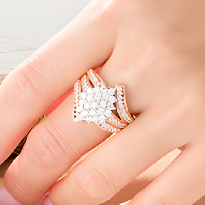 2.0 CT. TW Composite Diamond Bypass Waterfall Ring in 10K Rose Gold