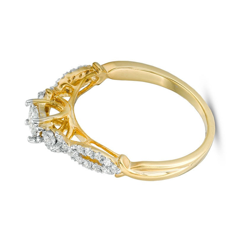0.38 CT. TW Princess-Cut Diamond Three Stone Crossover Shank Engagement Ring in 10K Gold