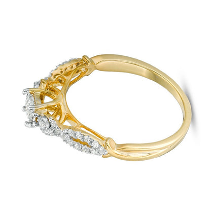 0.38 CT. TW Princess-Cut Diamond Three Stone Crossover Shank Engagement Ring in 10K Gold