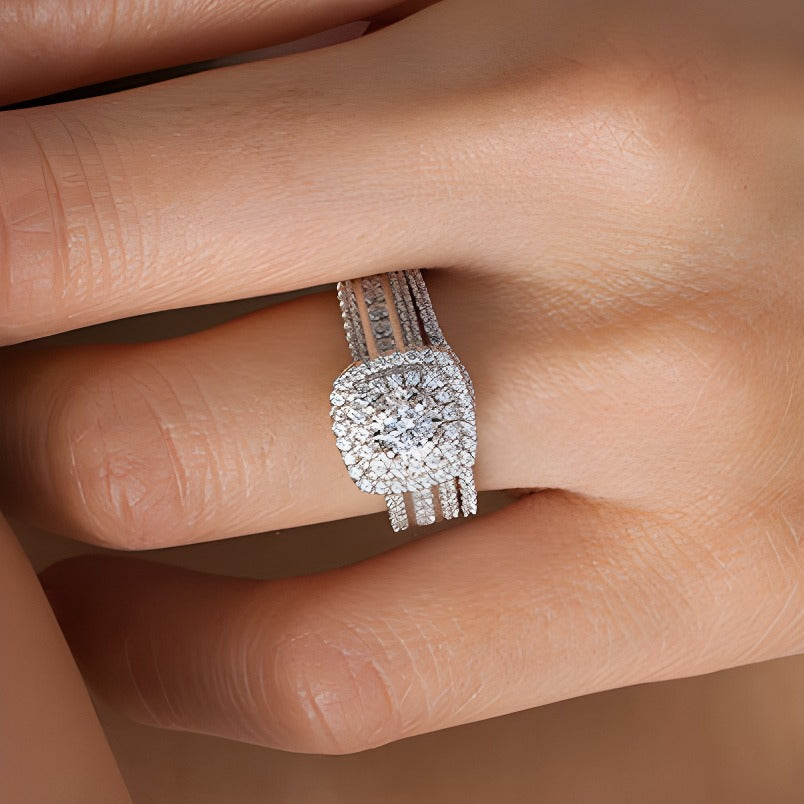 1.0 CT. TW Diamond Double Cushion Frame Multi-Row Bridal Set in 10K White Gold