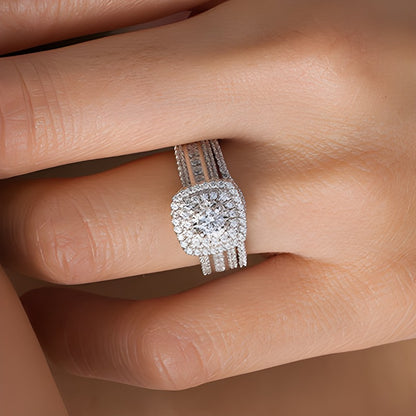 1.0 CT. TW Diamond Double Cushion Frame Multi-Row Bridal Set in 10K White Gold