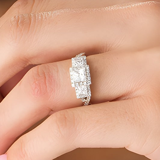 1.5 CT. TW Princess-Cut Diamond Frame Past Present FutureÂ® Engagement Ring in 14K White Gold