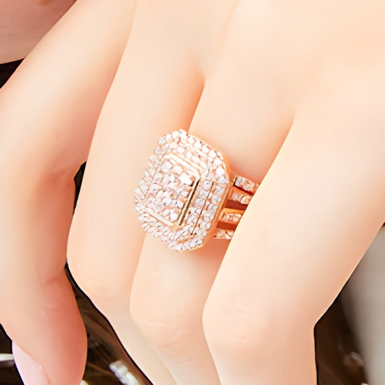 1.25 CT. TW Emerald Multi-Diamond Elongated Octagon Frame Split Shank Bridal Set in 10K Rose Gold