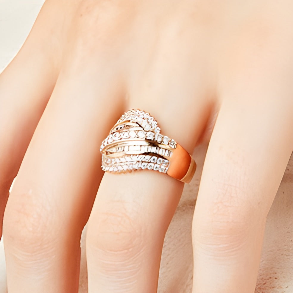 1.0 CT. TW Diamond Shadow Rolling Wave Ring in 10K Rose Gold