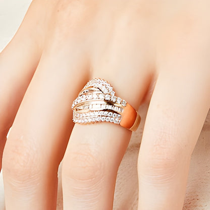 1.0 CT. TW Diamond Shadow Rolling Wave Ring in 10K Rose Gold