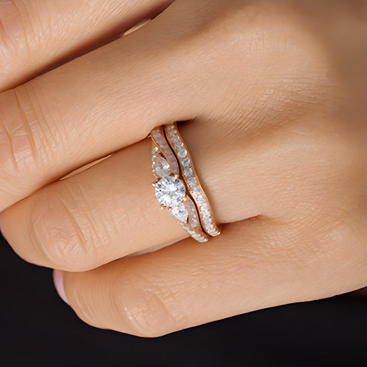 1.38 CT. TW Diamond Bypass Three Stone Bridal Set in 14K Rose Gold