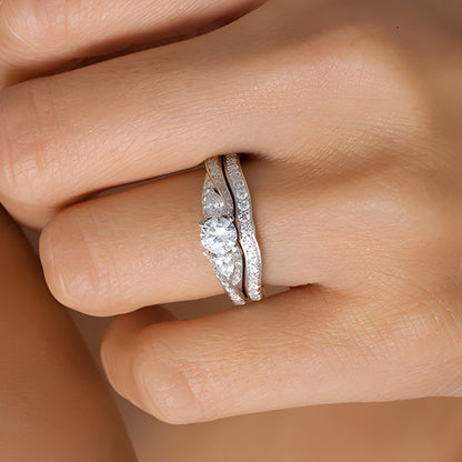 1.38 CT. TW Diamond Bypass Three Stone Bridal Set in 14K White Gold