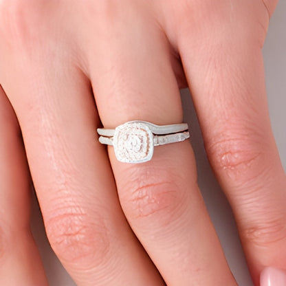 0.38 CT. TW Composite Diamond Double Cushion Frame Bridal Set in 10K Two-Tone Gold
