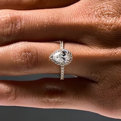 1.5 CT. TW Pear-Shaped Lab-Grown Diamond Frame Engagement Ring in 18K Gold (D/IF)