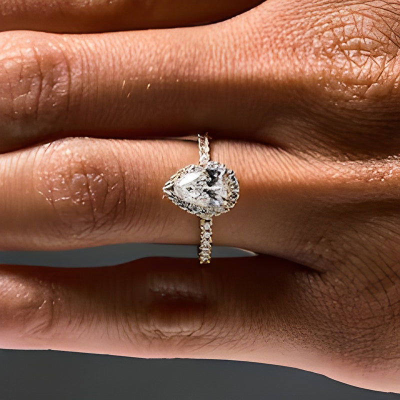 1.5 CT. TW Pear-Shaped Lab-Grown Diamond Frame Engagement Ring in 18K Gold (D/IF)