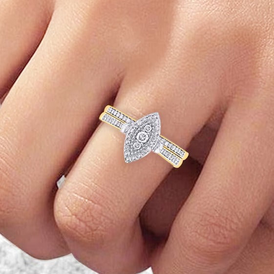 0.5 CT. TW Composite Marquise-Shaped Diamond Double Frame Bridal Set in 10K Gold