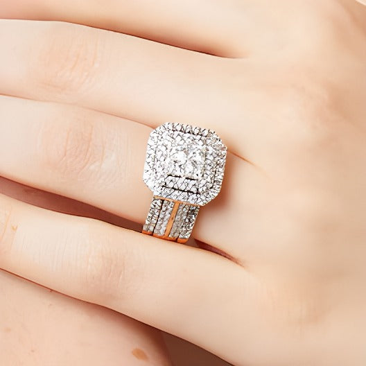3.0 CT. TW Multi-Diamond Composite Framed Three-Piece Bridal Set in 14K Rose Gold