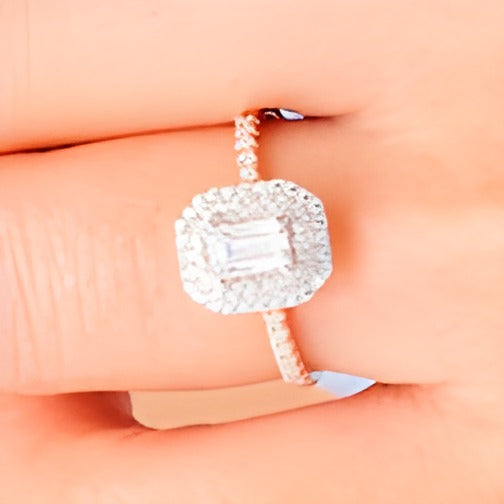 0.75 CT. TW Emerald-Cut Diamond Double Octagonal Frame Engagement Ring in 14K Rose Gold