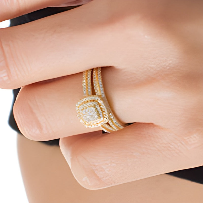 0.5 CT. TW Composite Diamond Double Cushion Frame Bridal Set in 10K Gold