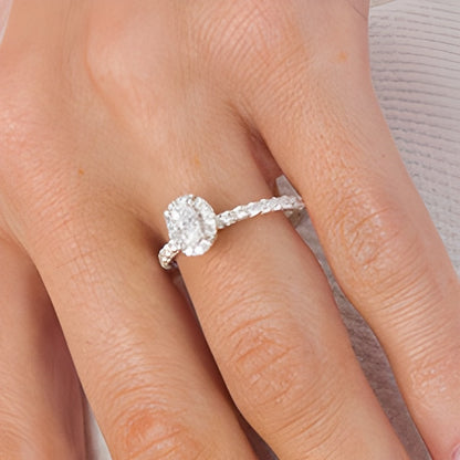 1.0 CT. TW Oval Diamond Frame Engagement Ring in 14K White Gold (I/I2)