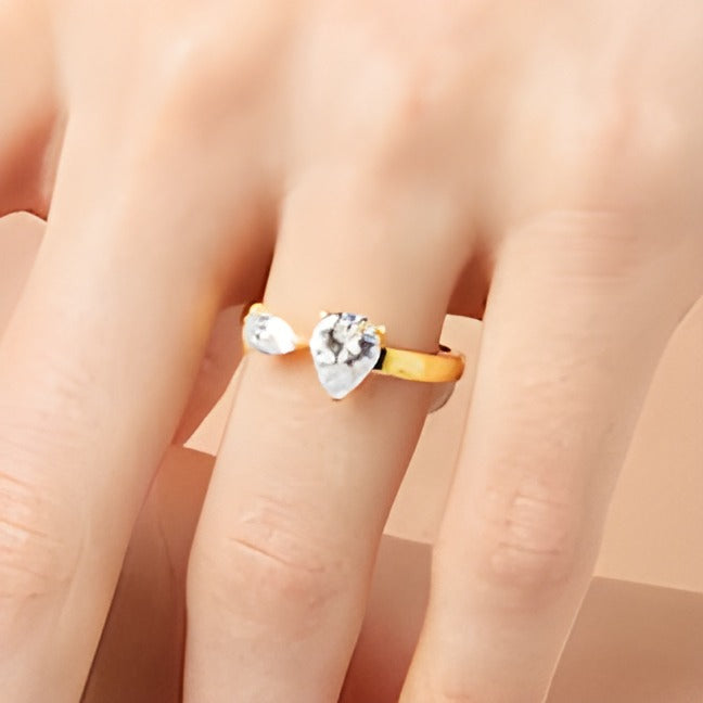 1.5 CT. TW Pear-Shaped Diamond Toi et Moi Open Shank Engagement Ring in 14K Gold